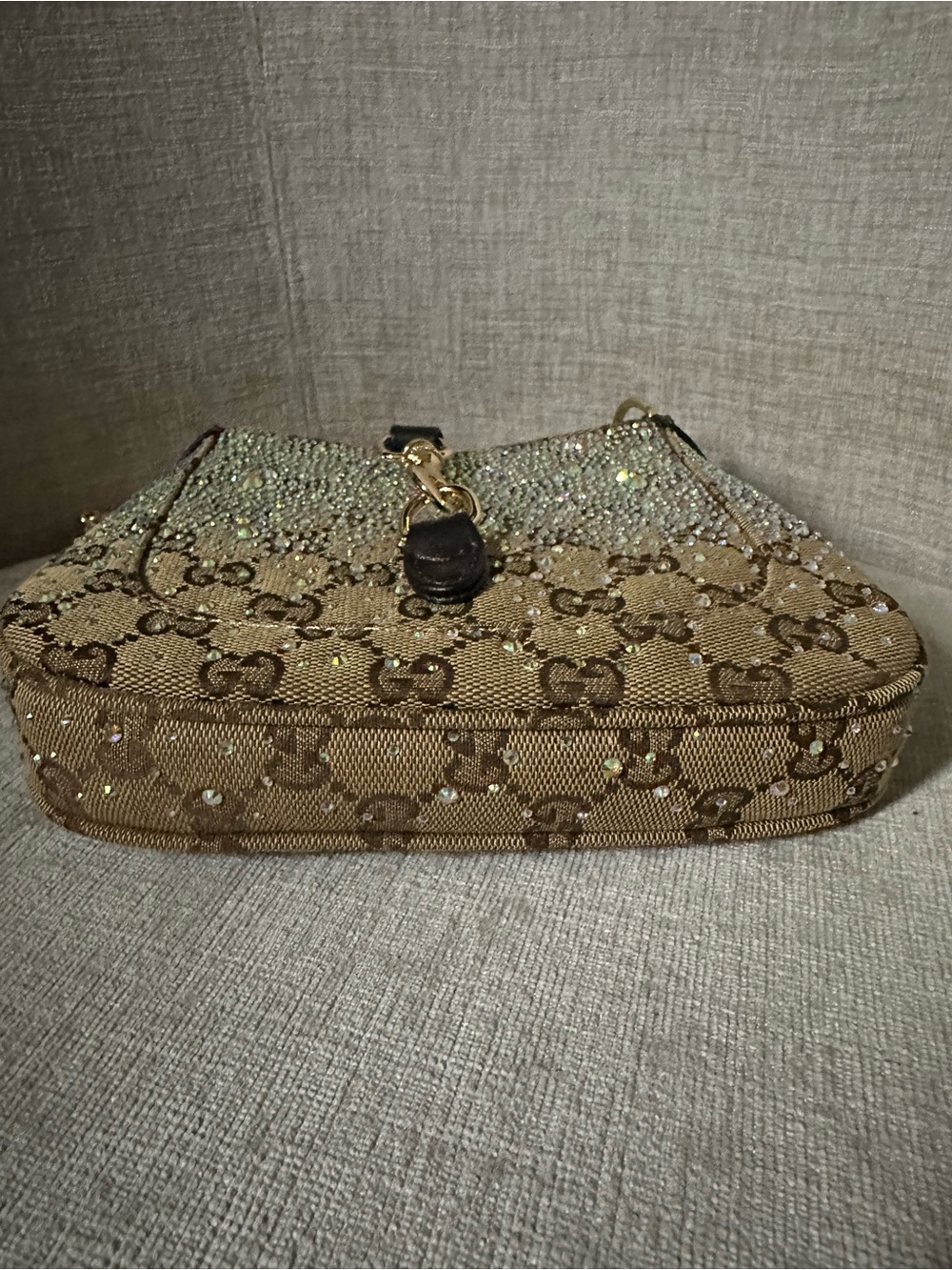 Brown GG Canvas Crystal-Embellished bling Shoulder Bag - Picture 10 of 11
